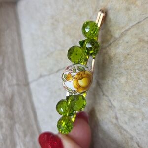 Ceramic Roses Beads And Glass Crystal Hair Pin Clip